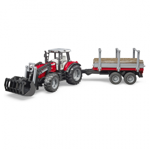 Bruder Massey Ferguson 7480 med frontlastare och timmervagn i gruppen LEKSAKER / Leksaksfordon / Bruder hos Spelexperten (BR2046)