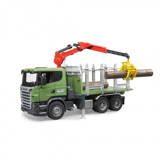Bruder Scania R-series Timmerbil med lastkran och 3 timmerstockar i gruppen  hos Spelexperten (BR3524)