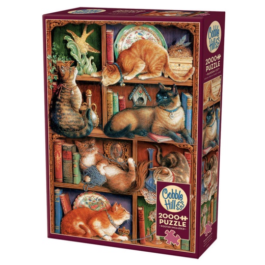 Cobble Hill Pussel - Feline Bookcase 2000 Bitar i gruppen PUSSEL / 2000 bitar > hos Spelexperten (CH89001)