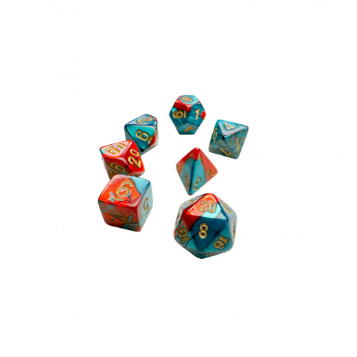 Dice Set 7 Mini Gemini Red-Teal/Gold Luminary i gruppen SÄLLSKAPSSPEL / Tillbehör / Tärningar & tillbehör hos Spelexperten (CHX20662)