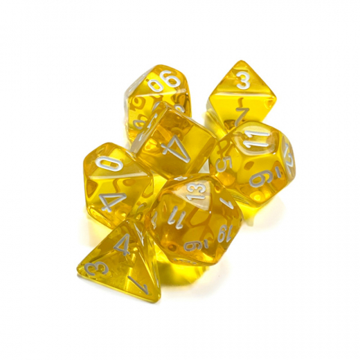 Dice Set 7 Translucent Yellow/White i gruppen SÄLLSKAPSSPEL / Tillbehör / Tärningar & tillbehör hos Spelexperten (CHX23072)
