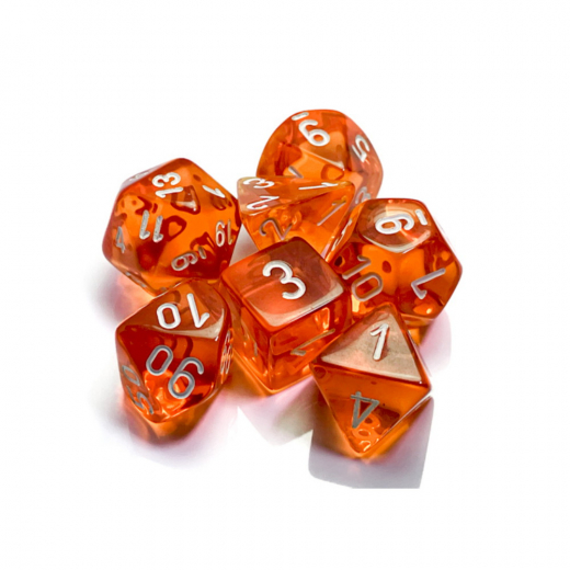 Dice Set 7 Translucent Orange/White i gruppen SÄLLSKAPSSPEL hos Spelexperten (CHX23073)