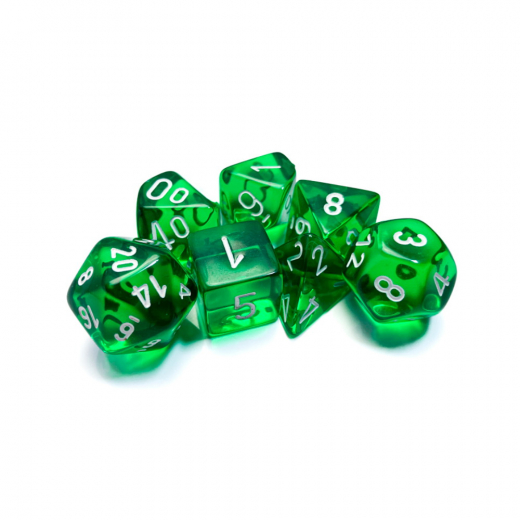 Dice Set 7 Translucent Green/White i gruppen SÄLLSKAPSSPEL / Tillbehör / Tärningar & tillbehör hos Spelexperten (CHX23075)