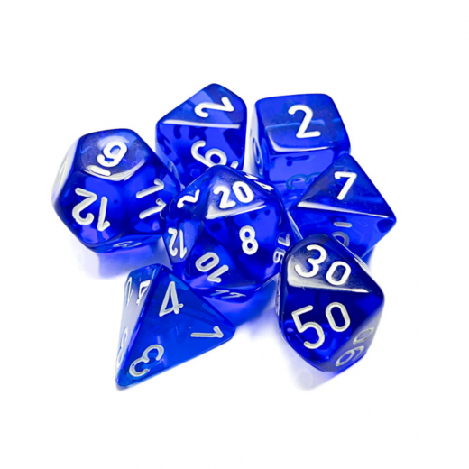 Dice Set 7 Translucent Blue/White i gruppen SÄLLSKAPSSPEL / Tillbehör / Tärningar & tillbehör hos Spelexperten (CHX23076)