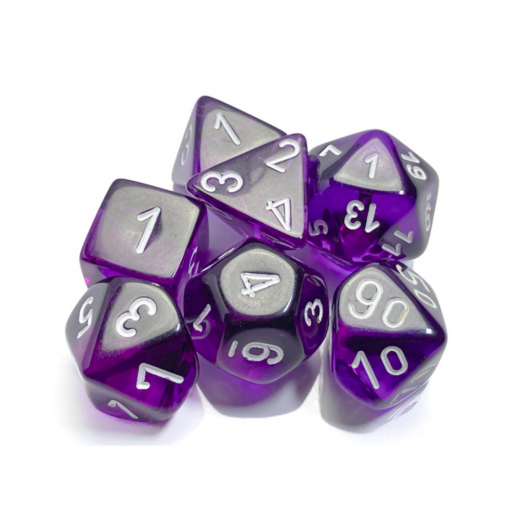 Dice Set 7 Translucent Purple/White i gruppen SÄLLSKAPSSPEL / Tillbehör / Tärningar & tillbehör hos Spelexperten (CHX23077)