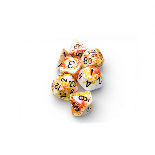 Dice Set 7 Brush Sunrise/Black i gruppen SÄLLSKAPSSPEL / Tillbehör / Tärningar & tillbehör hos Spelexperten (CHX24403)