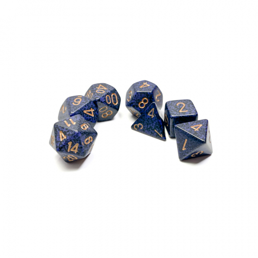 Dice Set 7 Speckled Golden Cobalt i gruppen SÄLLSKAPSSPEL / Tillbehör / Tärningar & tillbehör hos Spelexperten (CHX25337)