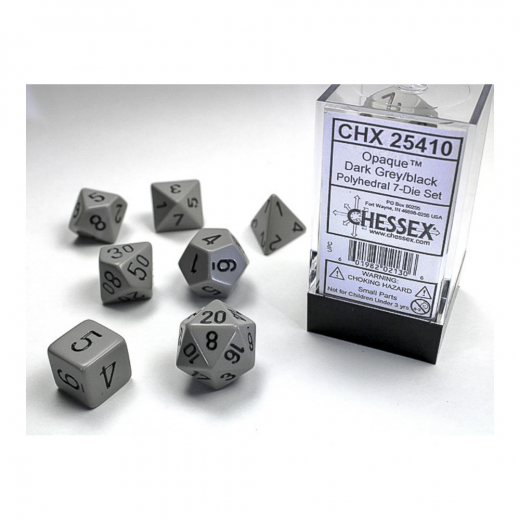 Dice Set 7 Opaque Grey/Black i gruppen SÄLLSKAPSSPEL / Tillbehör / Tärningar & tillbehör hos Spelexperten (CHX25410)