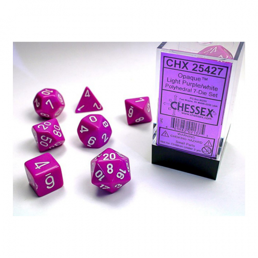 Dice Set 7 Opaque Light Purple/White i gruppen SÄLLSKAPSSPEL / Tillbehör / Tärningar & tillbehör hos Spelexperten (CHX25427)