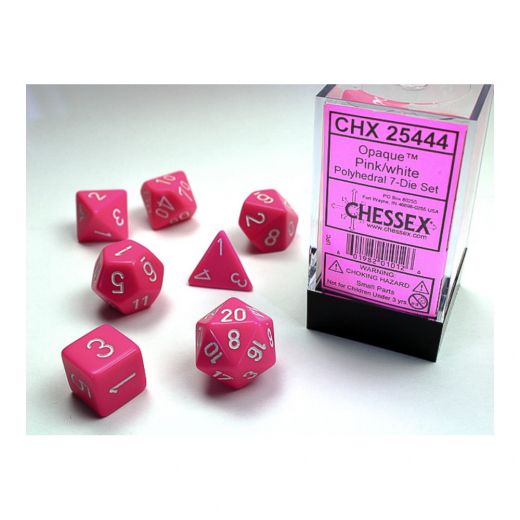 Dice Set 7 Opaque Pink/White i gruppen SÄLLSKAPSSPEL / Tillbehör / Tärningar & tillbehör hos Spelexperten (CHX25444)