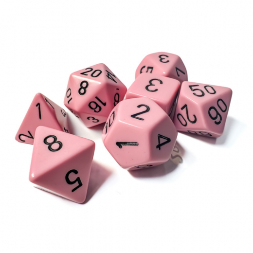 Dice Set 7 Opaque Pastel Pink/black i gruppen SÄLLSKAPSSPEL / Tillbehör / Tärningar & tillbehör hos Spelexperten (CHX25464)