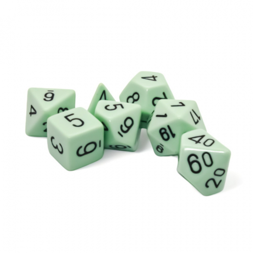 Dice Set 7 Opaque Pastel Green/black i gruppen SÄLLSKAPSSPEL / Tillbehör / Tärningar & tillbehör hos Spelexperten (CHX25465)