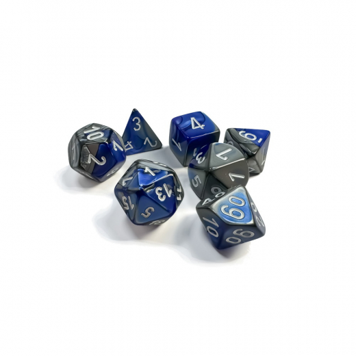 Dice Set 7 Gemini Blue-Steel/White i gruppen SÄLLSKAPSSPEL / Tillbehör / Tärningar & tillbehör hos Spelexperten (CHX26423)