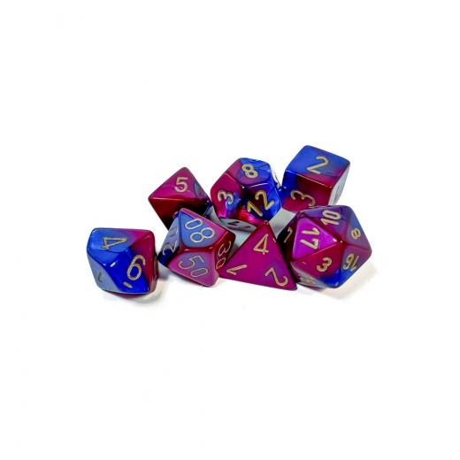Dice Set 7 Gemini Blue-Purple/Gold i gruppen SÄLLSKAPSSPEL / Tillbehör / Tärningar & tillbehör hos Spelexperten (CHX26428)