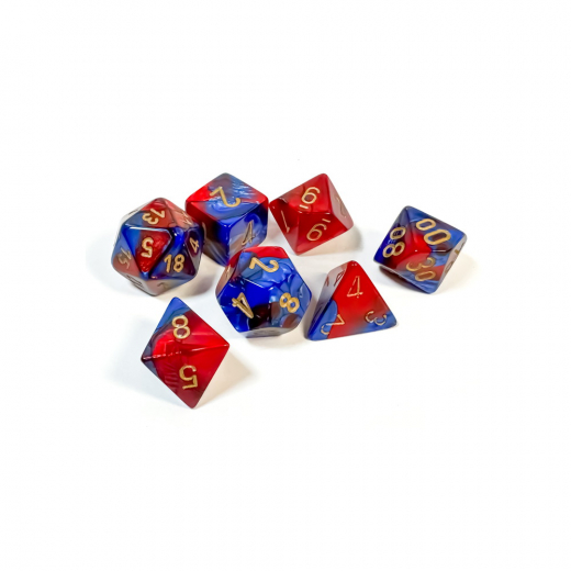 Dice Set 7 Gemini Blue-Red/Gold i gruppen SÄLLSKAPSSPEL / Tillbehör / Tärningar & tillbehör hos Spelexperten (CHX26429)