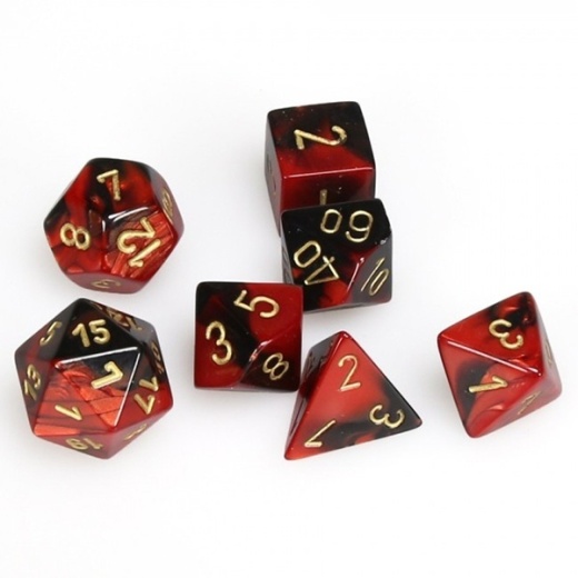 Dice Set 7 Gemini Black/Red/Gold i gruppen SÄLLSKAPSSPEL / Tillbehör / Tärningar & tillbehör hos Spelexperten (CHX26433)