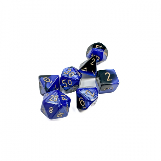 Dice Set 7 Gemini Black-Blue/Gold i gruppen SÄLLSKAPSSPEL / Tillbehör / Tärningar & tillbehör hos Spelexperten (CHX26435)