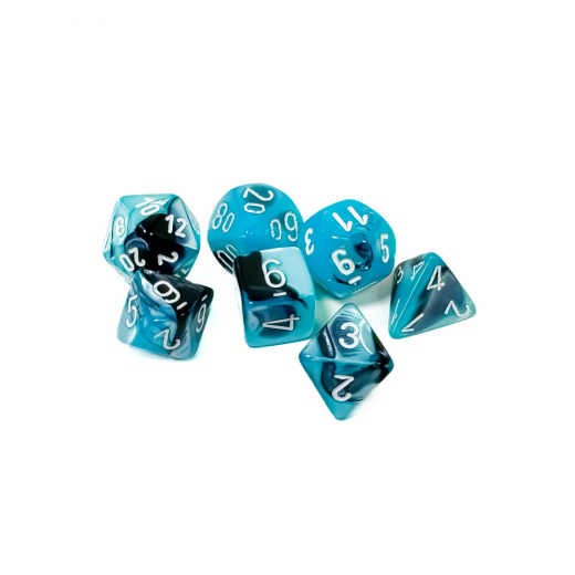 Dice Set 7 Gemini Black-Shell/White i gruppen SÄLLSKAPSSPEL / Tillbehör / Tärningar & tillbehör hos Spelexperten (CHX26446)