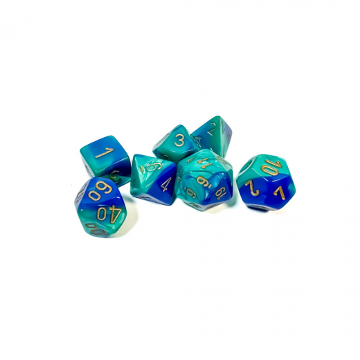 Dice Set 7 Gemini Blue-Teal/Gold i gruppen SÄLLSKAPSSPEL / Tillbehör / Tärningar & tillbehör hos Spelexperten (CHX26459)
