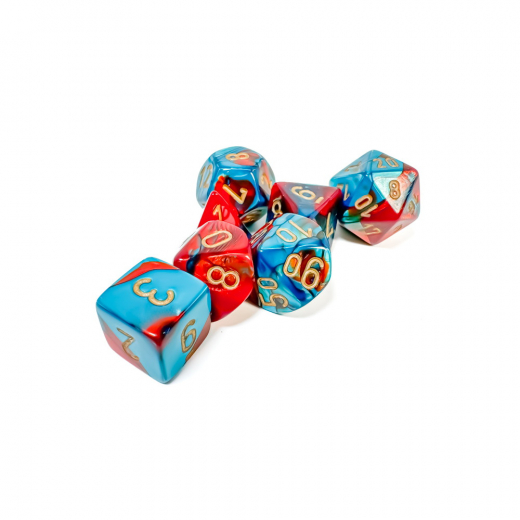 Dice Set 7 Gemini Red-Teal/Gold i gruppen SÄLLSKAPSSPEL / Tillbehör / Tärningar & tillbehör hos Spelexperten (CHX26462)