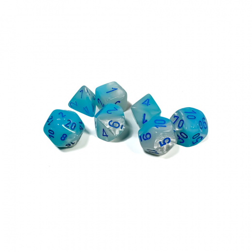 Dice Set 7 Gemini Turquoise-White/Blue Luminary i gruppen SÄLLSKAPSSPEL / Tillbehör / Tärningar & tillbehör hos Spelexperten (CHX26465)