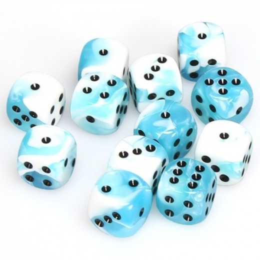 Dice Set D6 Gemini White/Teal/Black 16 mm i gruppen SÄLLSKAPSSPEL / Tillbehör / Tärningar & tillbehör hos Spelexperten (CHX26644)