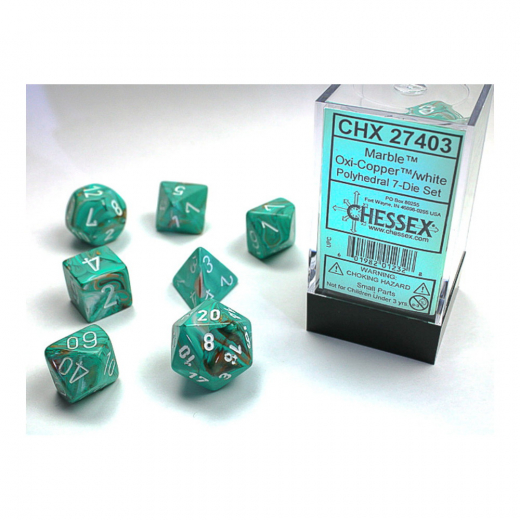 Dice Set 7 Marble Oxi-Copper/White i gruppen SÄLLSKAPSSPEL / Tillbehör hos Spelexperten (CHX27403)