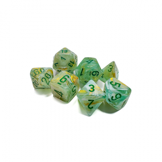Dice Set 7 Marble Green/Dark Green i gruppen SÄLLSKAPSSPEL / Tillbehör / Tärningar & tillbehör hos Spelexperten (CHX27409)
