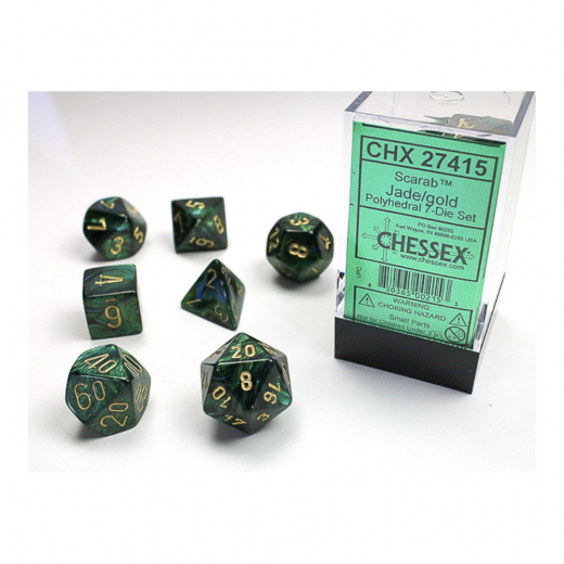 Dice Set 7 Scarab Jade/Gold i gruppen SÄLLSKAPSSPEL / Tillbehör / Tärningar & tillbehör hos Spelexperten (CHX27415)