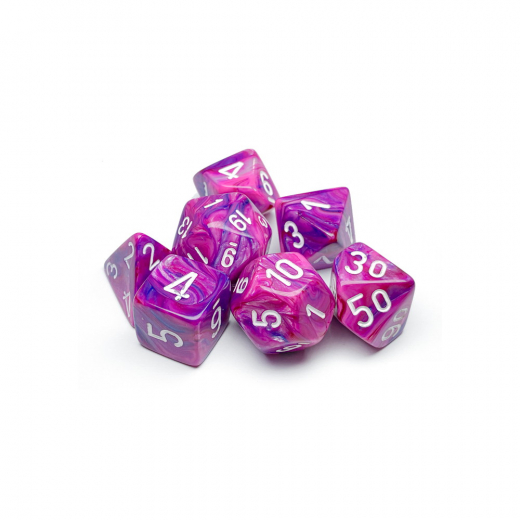 Dice Set 7 Festive Violet/White i gruppen SÄLLSKAPSSPEL / Tillbehör / Tärningar & tillbehör hos Spelexperten (CHX27457)