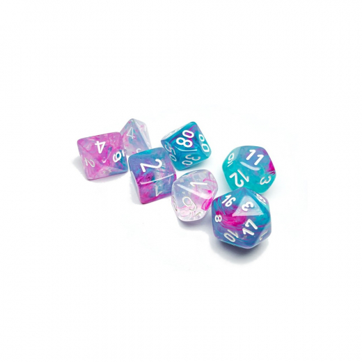 Dice Set 7 Nebula Wisteria/White Luminary i gruppen SÄLLSKAPSSPEL / Tillbehör / Tärningar & tillbehör hos Spelexperten (CHX27545)