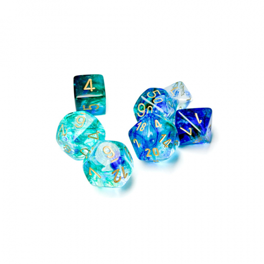 Dice Set 7 Nebula Oceanic/Gold Luminary i gruppen SÄLLSKAPSSPEL / Tillbehör / Tärningar & tillbehör hos Spelexperten (CHX27556)