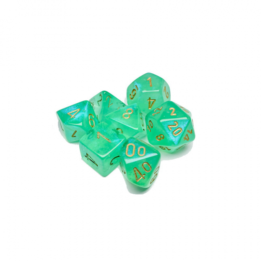 Dice Set 7 Borealis Light Green/Gold i gruppen SÄLLSKAPSSPEL / Tillbehör / Tärningar & tillbehör hos Spelexperten (CHX27575)