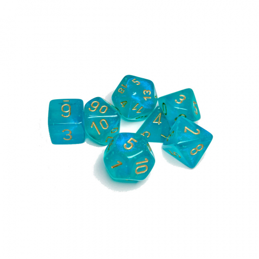 Dice Set 7 Borealis Teal/Gold Luminary i gruppen SÄLLSKAPSSPEL / Tillbehör / Tärningar & tillbehör hos Spelexperten (CHX27585)
