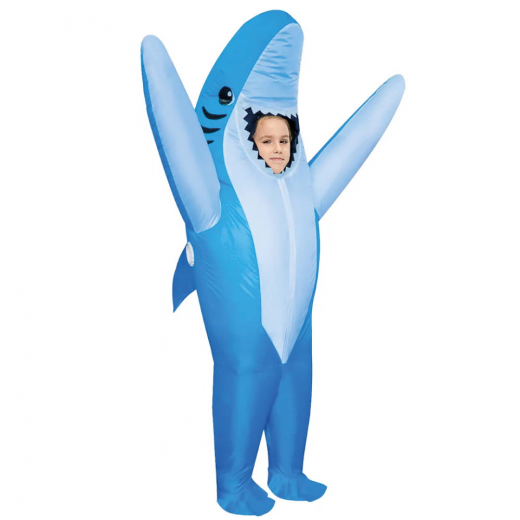 Uppblåsbar Maskeraddräkt Haj För Barn, Blå i gruppen LEKSAKER / Utklädnad / Halloween / Maskeraddräkter / Dräkter för barn hos Spelexperten (COS-SHARK-K-B)