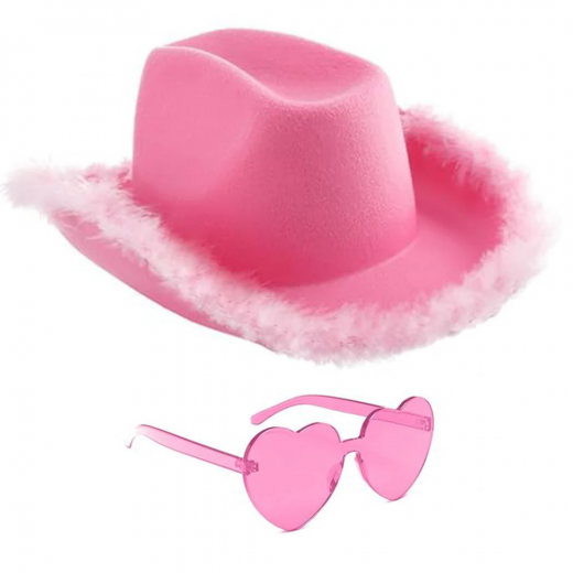 Rosa Cowgirlhatt Och Glasögon i gruppen LEKSAKER / Utklädnad / Halloween / Tillbehör Halloween hos Spelexperten (COW-G)
