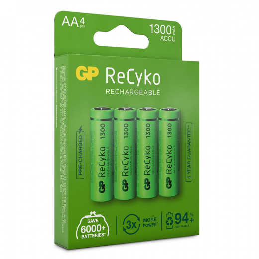 GP ReCyko AA-batteri, 1300mAh, 4-pack i gruppen LEKSAKER / Batterier & laddare hos Spelexperten (GP-201213)