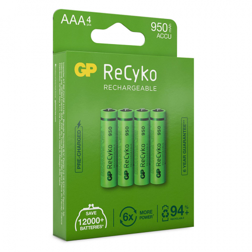 GP ReCyko AAA-batteri, 950mAh, 4-pack i gruppen LEKSAKER / Batterier & laddare hos Spelexperten (GP-201215)