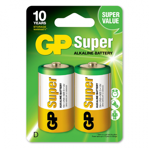 GP Super Alkaline D-batteri, 13A/LR20, 2-pack i gruppen LEKSAKER / Batterier & laddare hos Spelexperten (GP-5501)