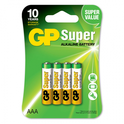 GP Super Alkaline AAA-batteri, 24A/LR03, 4-pack i gruppen LEKSAKER / Batterier & laddare hos Spelexperten (GP-5507)