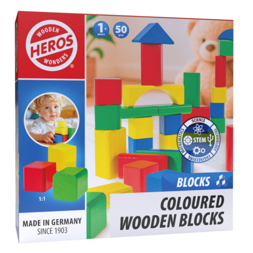 Wooden Wonders - Coloured Wooden Blocks 50 delar i gruppen LEKSAKER / Byggklossar hos Spelexperten (HE0002)