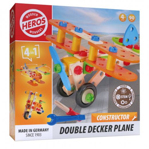 Wooden Wonders - Constructor Double Decker Plane 90 delar i gruppen LEKSAKER / Barn & baby hos Spelexperten (HE0008)