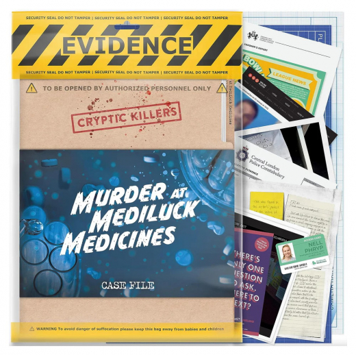 Cryptic Killers: Murder at Mediluck Medicines i gruppen SÄLLSKAPSSPEL / Escape Room / Mordgåtor & utredningar hos Spelexperten (LBL1005)