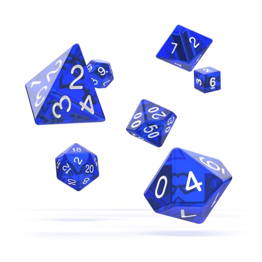 Oakie Doakie Dice RPG Set Translucent - Blue 7 pack i gruppen SÄLLSKAPSSPEL / Tillbehör / Tärningar & tillbehör hos Spelexperten (ODD500011)