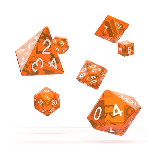 Oakie Doakie Dice RPG Set Translucent - Orange 7 pack i gruppen SÄLLSKAPSSPEL / Tillbehör / Tärningar & tillbehör hos Spelexperten (ODD500014)