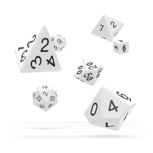 Oakie Doakie Dice RPG Set Solid - White 7 pack i gruppen SÄLLSKAPSSPEL / Tillbehör / Tärningar & tillbehör hos Spelexperten (ODD500028)