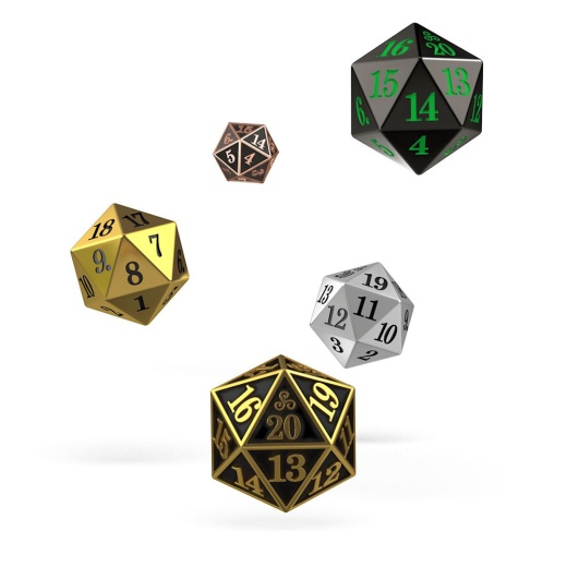 Oakie Doakie Dice D20 Spindown Dice Set - Metal 5 pack i gruppen SÄLLSKAPSSPEL / Tillbehör / Tärningar & tillbehör hos Spelexperten (ODD600005)