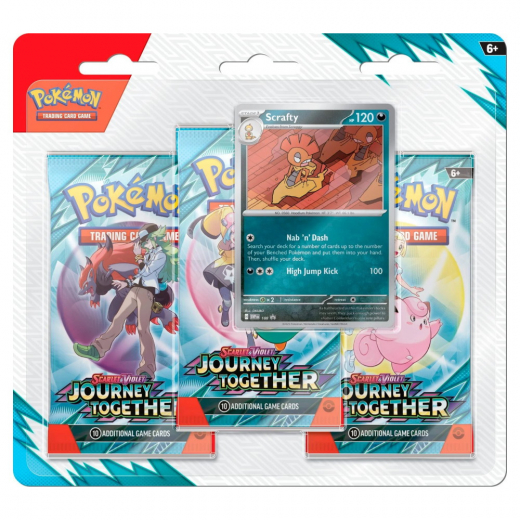 Pokémon TCG: Journey Together Boosters 3-Pack Scrafty i gruppen SÄLLSKAPSSPEL / Kortspel hos Spelexperten (POK10336-SCR)