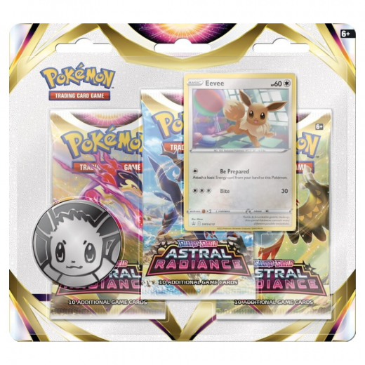 Pokémon TCG: Astral Radiance Booster 3-Pack Eevee + 4-Pocket Portfolio i gruppen SÄLLSKAPSSPEL / Pokémon hos Spelexperten (POK2905-EEV)