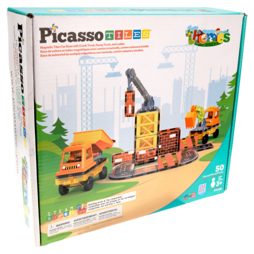 PicassoTiles Magnetic Tiles Byggarbetsplats 50 Bitar i gruppen LEKSAKER / Byggklossar / PicassoTiles hos Spelexperten (PTU06)